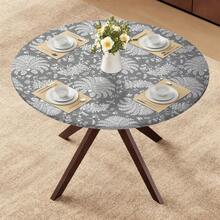 1入防水白色聚酯桌布，可愛印花圖案適用於家庭餐飲，彈性圓桌套 - 彩色 - 查看 20