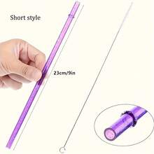 12pcs Reusable Plastic Straws With Cleaning Brush - Food-Safe, Vibrant Colors & Speckled Design For Cocktails, Milk, Water - Perfect For Parties, Weddings, Beach, Home & Bar Use, Party Drink Accessories, Festive Drinkware - 彩色 - 查看 8