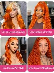 34 Inch Ginger Wig Human Hair Body Wave Ginger Orange 13X4 Lace Front Wigs Human Hair Pre Plucked 250 Density 350# Colored Glueless 13X4 HD Lace Frontal Wig Human Hair For Women - S350 - 查看 6