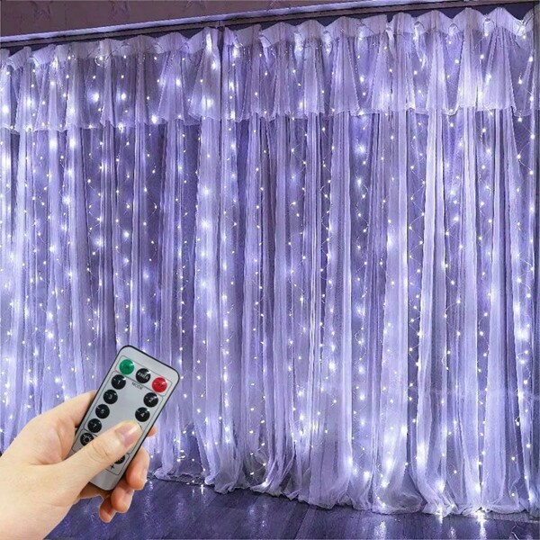 300 LED Window Curtain String Lights, USB Powered With Remote Control 8 Modes, Size 9.84ft X 9.84ft, Classic Style Design, Suitable For Christmas, Wedding, Birthday, Party, New Year Celebration And Home/Bedroom Decor