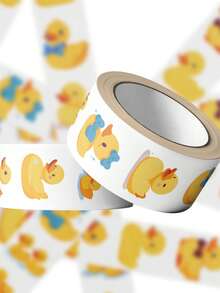 500 piezas Rollo de pegatinas de pato, 10 estilos diferentes de pegatinas de goma amarilla de pato, pegatinas de vinilo resistentes al agua (500 piezas por rollo) - Amarillo - Ver 1
