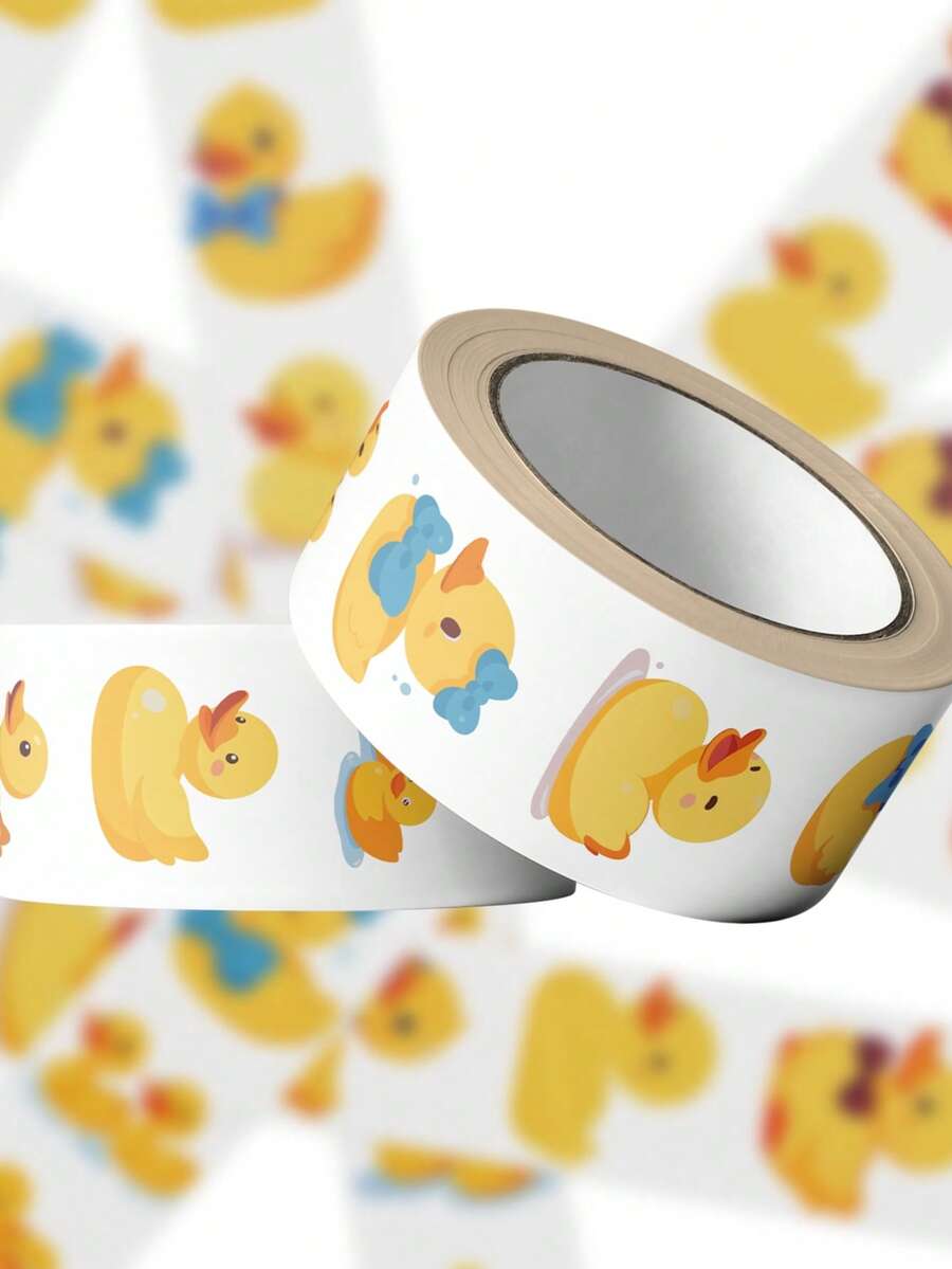 500 piezas Rollo de pegatinas de pato, 10 estilos diferentes de pegatinas de goma amarilla de pato, pegatinas de vinilo resistentes al agua (500 piezas por rollo) - Amarillo - Ver 1