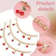 Summer 1/3 Piecesfruit-Themed Enamel Pendant Bag Chain, Alloy Extension Chain, Mixed Shape, Light Gold, 20.3-31 Cm /7.99-12.2 Inches In Length, 0.8-1.2 Cm In Width, 3 Styles, Handbag Accessory Decoration DIY Wallet Making