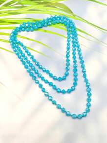 1pc 1.5m Long Crystal Beads Knotted Multi-Layer Simple Daily Wear Necklace For Women
