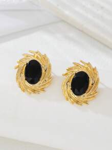 1 Pair Minimalist French Elegant Gem Inlaid Fireworks Design Ladies Earrings, Suitable For Daily Wear/Commute/Dating