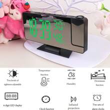 Nuevo reloj de proyección digital temperatura creativa y humedad multifunción espejo luminoso proyección reloj despertador LED proyección electrónica silenciosa - Verde - Ver 2