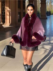 1 chiếc áo choàng Poncho dệt kim Acrylic giả cổ lông chồn màu trơn, phong cách cổ điển thanh lịch phù hợp với váy sườn xám hoặc váy dạ hội, áo khoác cardigan dệt kim ngắn cho mùa thu/đông - Nhiều màu - Xem 22