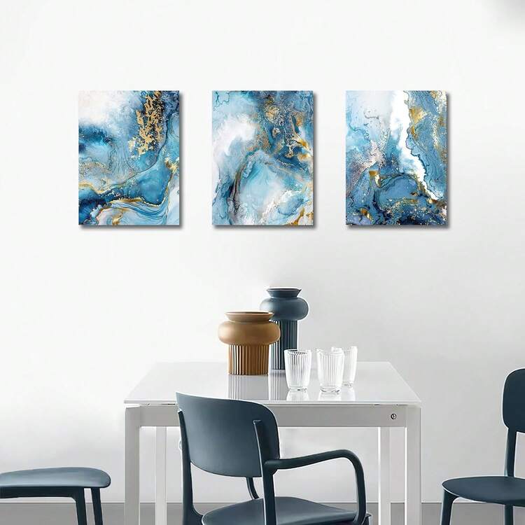 1/3Pcs Framed/Unframed Blue Fluid Art Decorative Paintings, Wall Art Hangings Canvas Posters, Picture Cores, Wall Painting Made Of Pine Wood (Optional Frame) - Multicolor - View 17