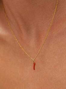 1 pieza Collar de mujer con baño de oro de 18K, cadena de cuentas de acero inoxidable con colgante de chile rojo, adecuado para uso diario y bodas, regalo