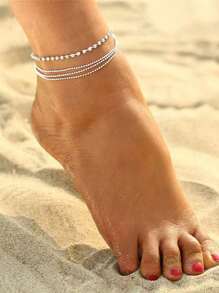 1 pezzo Cavigliera alla caviglia boho multistrato con catena e strass argento, design minimalista, adatto per uso quotidiano e vacanze al mare delle donne, accessorio gioiello da spiaggia estiva