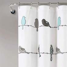 New Lush Decor Rowley Birds Shower Curtain, 72\U201d W X 72\U201d L, Blue & Gray - Colorful Floral Bird Pattern - Whimsical & Playful Bird Shower Curtain - Farmhouse, Coastal, & Boho Bathroom Decor - 藍色和灰色/棕色. 72 英吋寬 x 72 英吋長(1 包) - 查看 3