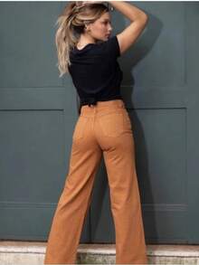 Women's Wide Leg High Waist Jeans In Graphite Fabric - calamelo - 查看 4