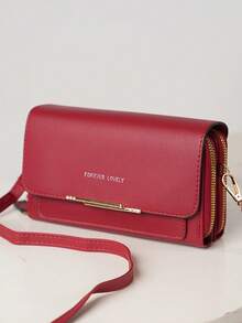 Fashion PU Crossbody Bag Flap Shoulder Bag Women's Stylish Handbag Phone Purse & Wallet Wallet Purse Wallet For Women - Burgundy - View 3