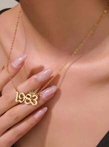 1 Stück minimalistische Edelstahl Halskette mit Zahlenkrone 1980-2025, geeignet für den täglichen Gebrauch von Frauen, Geburtstagsgeschenk für Mutter, Vater, Freundin, beste Freundin, Familie, Klassenkameradin
