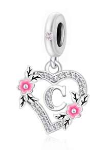 HuooNew 1pc 925 Sterling Silver Heart Shape Letter Inlaid Cubic Zirconia DIY Pendant, Suitable For Men & Women, Party/Gift