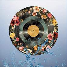 2D Flat Vintage Metal Wall Art Sign - 8x8 Inch Round Black Vinyl Record Floral Design, Retro Home Decor For Kitchen, Bedroom, Office & Holiday, Ideal Gift For Music Lovers, Durable Wall Art, Easy To Hang, Random 2D Flat Print Style - Multicolor - View 5