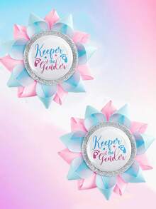 5pcs Keeper Of The Gender Reveal Button,Gender Reveal Party Favors,Baby Shower Decoration,Wedding Decor,Boy Or Girl Button Pins ,Baby Feet Blue And Pink Grosgrain Ribbon Pins For Baby Shower Party,Party Supplies - Multicolor - View 1