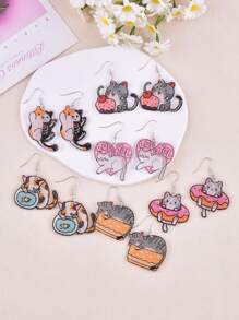 1 Pair Lovely Cake, Cat, Sea Fish, Skull Cat Design Earrings For Women, Party Jewelry Decoration