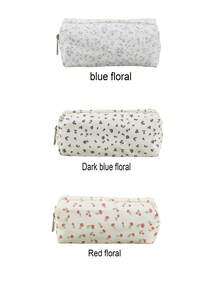 1 件小巧清新的深蓝色花卉图案铅笔盒，优雅风格的学生桌面文具收纳袋，自然风格的学习用品收纳铅笔袋。，铅笔袋，书包 - 深藍 - 查看 3