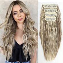 Long Synthetic 4pcs/Set Clip In Hair Extenstion 20inch Water Wave 11clips Wavy Hairpiece Clip On Hair Extensions Heat Resistant,Cheap Curly Hair