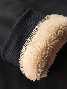 男士纯色休闲日常款保暖长袖印花运动衫和裤子套装，冬季 - 黑色 - 查看 6