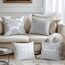 4pcs Simple Gray Line Geometric Pattern Pillow Case Set, Single-Sided Printed Peach Velvet Material, 45*45/50*50/40*40CM Cushion Cover Suitable For Modern Minimalist Sofa Living Room Decor, Gift, Party Decoration - Multicolor - View 10