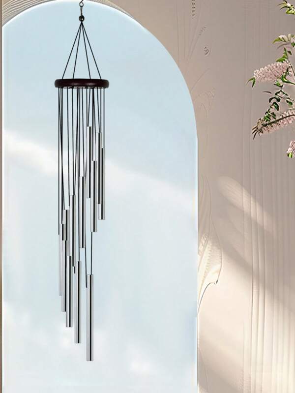 1 pieza Campanas de viento con 12 tubos para decoración de habitación, decoración colgante. Adecuado para jardín, balcón, terraza, porche, decoración del hogar y tienda, decoración de festivales y fiestas, decoración colgante de pared para habitación y espacio conmemorativo, campana de viento para exteriores, campana de viento de metal, campana de viento musical