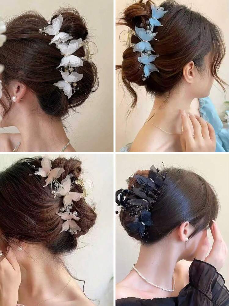 مشبك شعر كبير بشكل فراشة، إكسسوار شعر أنيق وجميل للنساء لملابس الصيف وتصفيفة الشعر في العطلات - متعدد الألوان - مشاهدة 11