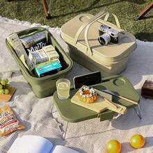 1pc Folding Cutting Board Set, Outdoor Portable Pet Storage Box, Green/Gray/Yellow, Easy To Clean Portable Design, Store Dog Toys Snacks & Camping Essentials, Multi-Functional Outdoor Travel & Camping Storage Basket, Suitable For Camping, Beach, Party, Family Gathering, Car Trunk, RV Travel