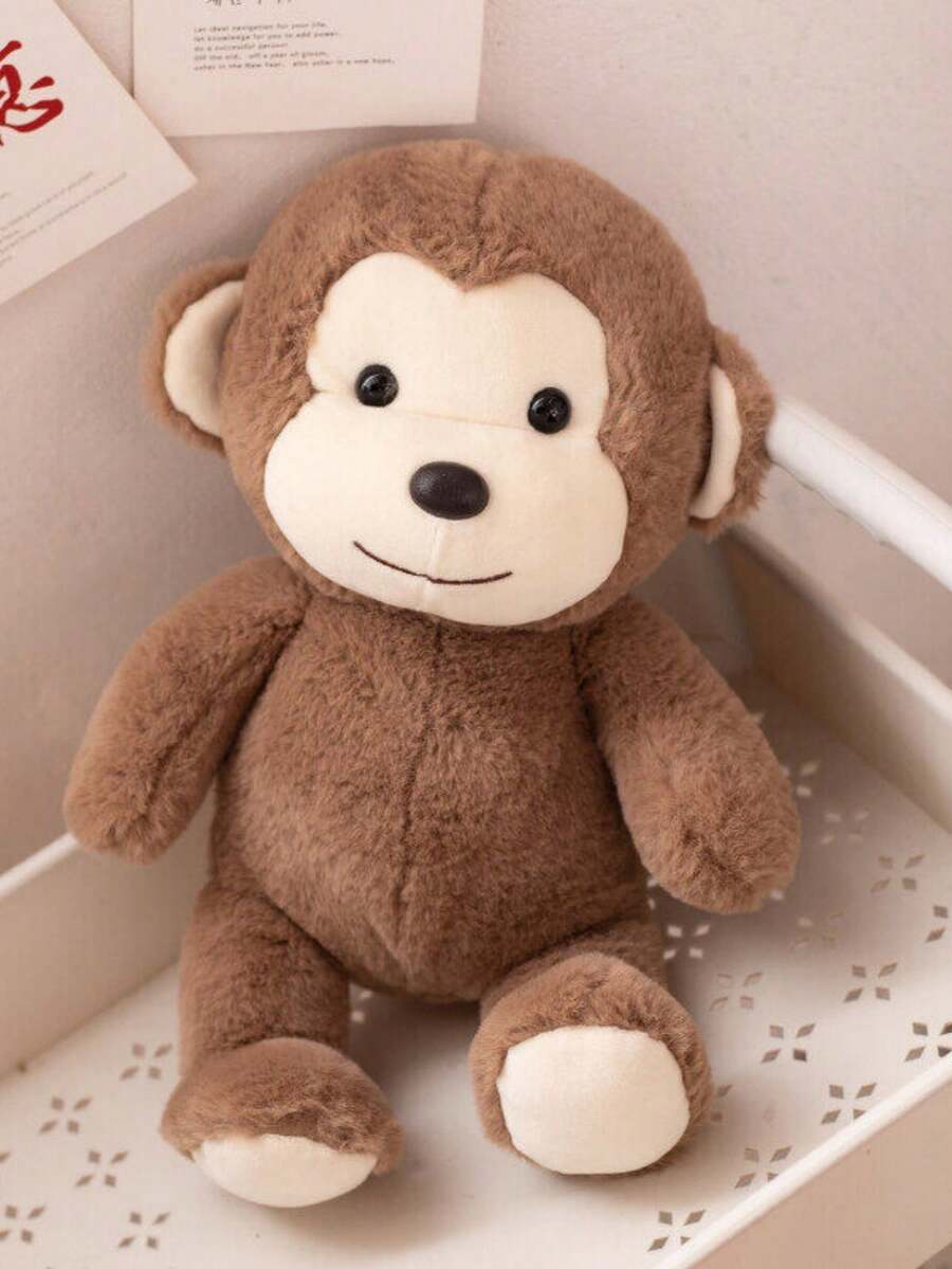 1个23厘米/9.05英寸新款可爱猴子毛绒玩具，猴子填充动物，绵羊毛绒玩具，适合作为女孩生日礼物、猴子毛绒抱枕或儿童节礼物 - 棕色 - 查看 1