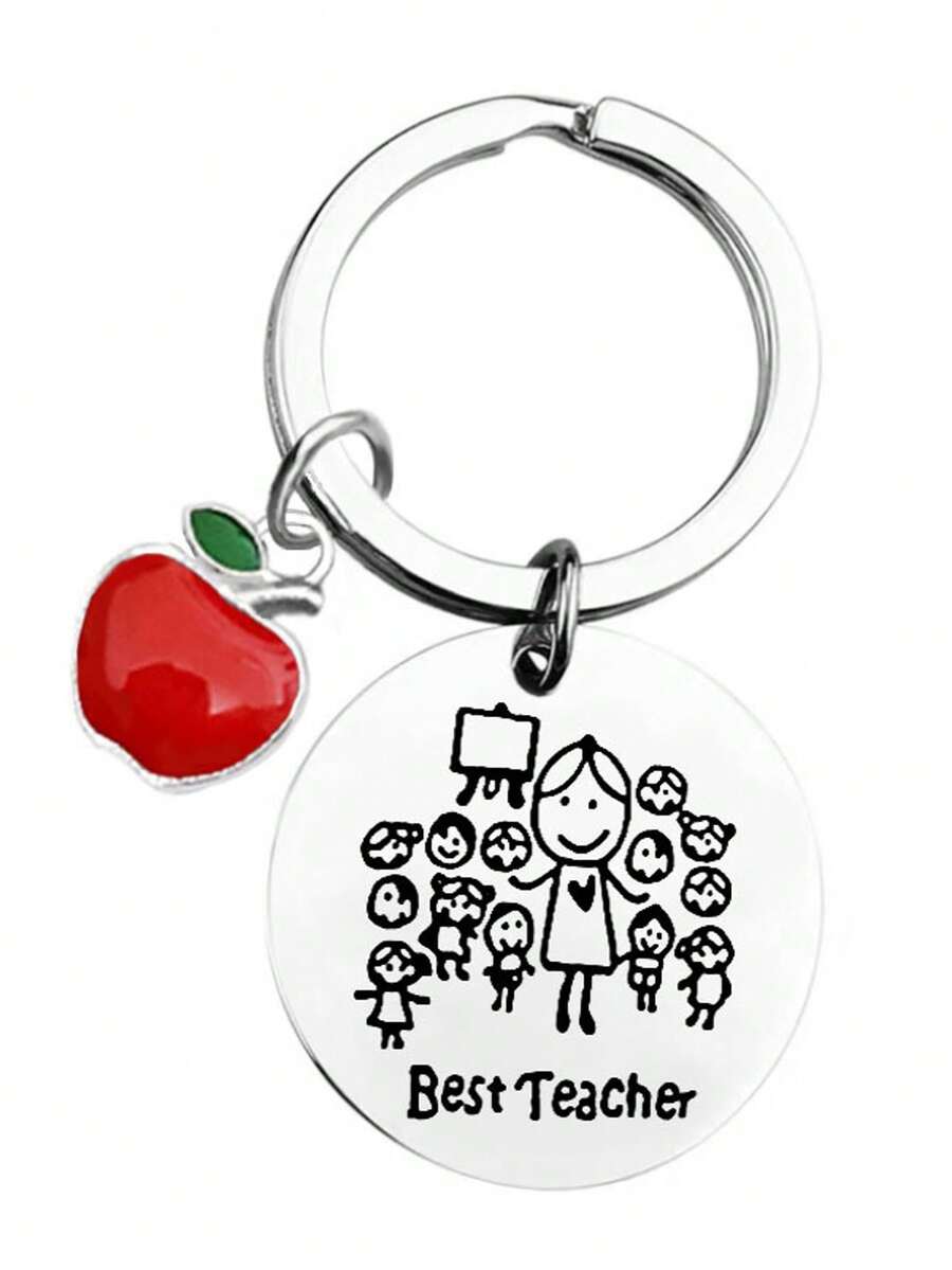 1 件男女通用最佳教师锌合金和不锈钢苹果形吊坠钥匙扣，教师节礼物汽车配件包饰背包适合学校可爱哥特 Y2k