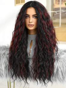 28 Inch Long Curly Synthetic Wig Without Bangs: Natural Appearance, Heat Resistant, Suitable For Parties, Cosplay, Daily Wear, Makes A Great Gift For Girls, And An Ideal Summer Holiday Accessory. - Red Highlight - View 7