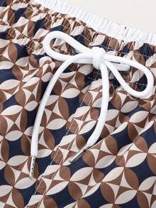 Men's Simple Casual Plaid Beach Shorts With Pockets, Holiday Beach Swim Trunks - Brown - View 4