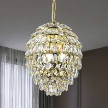 (Feed Bulb*3  E12/AC110-130V)1PC Modern Style K9 Drop Crystal Chandelier, Modern Crystal Light Fixtures, Golden Metal Finishes And The Perfect Combination Of 176 Crystals, Suitable For Cafe, Bathroom, Living Room, Bedroom, Dining Room, Foyer, Hotel, Corridor Or Powder Room - 金色 - 查看 11