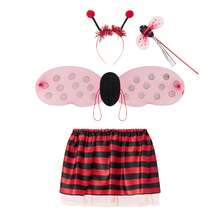 Conjunto de disfraz infantil de Halloween: alas de abeja/mariquita, falda tutú, diadema, varita y accesorios para fiestas de cosplay. - Rojo - Ver 6