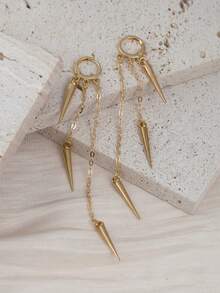 1 Cặp bông tai tua rua hình nón phong cách Punk, bông tai độc đáo cho phụ nữ đeo hàng ngày - Hoa tai hình nón vàng - Xem 4