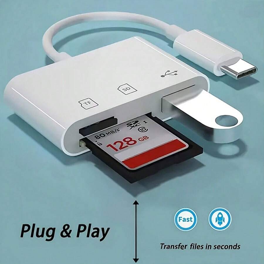 1 pieza Adaptador lector de tarjetas SD/TF/USB 3 en 1 compatible con la serie /Serie, compatible para I 16 Pro Max/16 Pro/ 16 Plus/ 16, 15/14/13/12X XS/ XR/8/7/6, S25/S24/ S23/s22/Si21/si20 Ultra Plus, Serie - Blanco - Ver 1