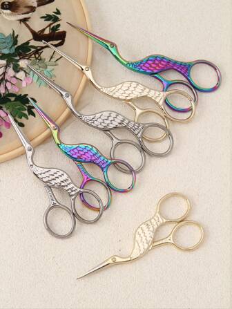 5.04英寸、4.06英寸、大/小号新款鹤形剪刀、大+小套装、复古工艺剪刀、缝纫布剪刀、刺绣剪刀、十字绣修剪器、办公用纸剪刀、尖头眉剪、多用途小剪刀