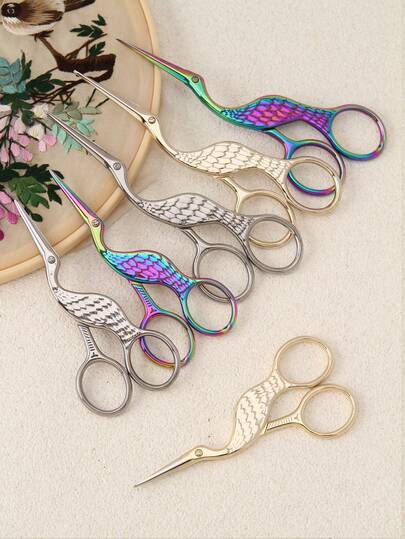 Set de tijeras en forma de grúa de tamaño grande (5,04 pulgadas) y pequeño (4,06 pulgadas), tijeras vintage para manualidades, tijeras para telas de costura, tijeras de bordado, tijera para punto de cruz, tijeras para papel de oficina, tijeras de cejas puntiagudas, tijeras pequeñas multiusos