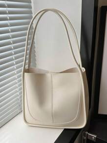 1 Pc Minimalist Retro Pure Color Soft Surface Large Capacity Shoulder Bucket Bag Suitable For Women's Daily Casual Commuting Use