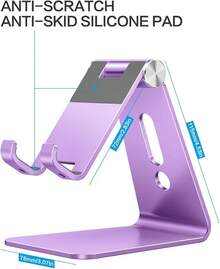 Soporte ajustable para teléfono celular, soporte de escritorio de aluminio C2 compatible con 15 14 13 Xs XR 8 Plus 6,, Pixel, teléfonos Android, negro - Morado - Ver 5