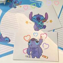Disney Disney Stitch & Teddy Bear Envelope With Letter Paper Set, Stylish Student Handwritten Birthday Card & Romantic Greeting, Luxury Gift, School Supplies,Back To School