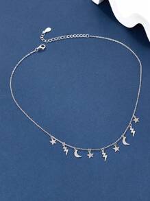 1 Piece Sterling Silver 925 Stylish & Elegant Star Moon Tassel Pendant Necklace - Ideal For Women's Daily, Party, Banquet & Wedding Jewelry Wear. Perfect Jewelry Gifts For Birthdays, Ramadan, Thanksgiving & Anniversary.