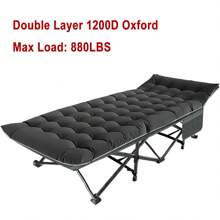 Folding Sleeping Cot For Adults Guest Bed Heavy Duty Portable Cots Camping With Mat, Double Layer 1200D Oxford Cloth, Rated For 880 Lbs
