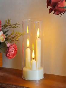 1pc/2pcs Flame LED Candle Light In Clear Plastic Holder, 7.5 Cm Diameter X 15 Cm Height, Flameless Warm Light Battery Powered For Weddings And Parties Birthday Garden Balcony Porch Ambiance Decorative Candles (Batteries Not Included)
