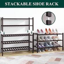Zapatero de armario, organizador de zapatos apilable de 3 niveles de madera, estante de almacenamiento de zapatos de pie para la entrada, la puerta principal, natural - Marrón - Ver 4