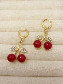 1 Pair CZ Cherry Blossom Earrings, Sweet Red Fruit Series Cherry Earrings, Unique Fashion Earrings For Ladies, Suitable For Daily Wear And Party Occasions