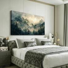 FUHAIHUA Canvas Wall Art For Living Room Large Wall Decor For Office Modern Bedroom Decorations Forest Fog Landscape Pictures Farmhouse Painting Artwork Wall Mural Aesthetic Home Decor 30x60 In- (Wrapped Canvas) - White - View 2