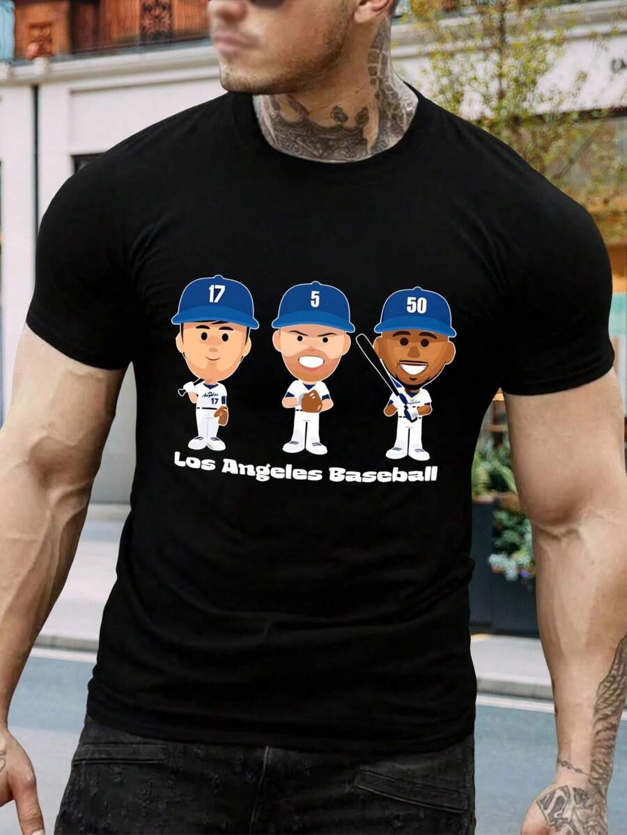 Camiseta de béisbol de los Dodgers de Los Ángeles - Ropa para fanáticos - Camiseta gráfica de manga corta para hombres y mujeres - Para usar en el día del partido y todos los días - Camiseta de béisbol elegante - Regalo para esposo - Azul - Negro - Ver 1