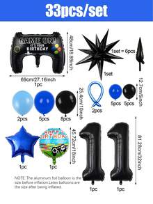 32件/33件遊戲派對用品，遊戲生日套裝，包含遊戲控制器裝飾、0-15數字氣球、爆炸星，適用於生日派對、遊戲主題派對、拍照道具，L升級版！生日派對裝飾 - 彩色 - 查看 23